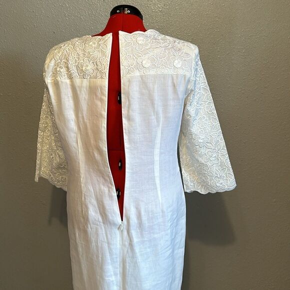 Vintage Donna Vinci women’s embroidered fully lined linen midi dress size 12 - Picture 8 of 11
